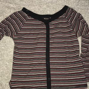 Striped Long-Sleeved Button Up Crop Top
